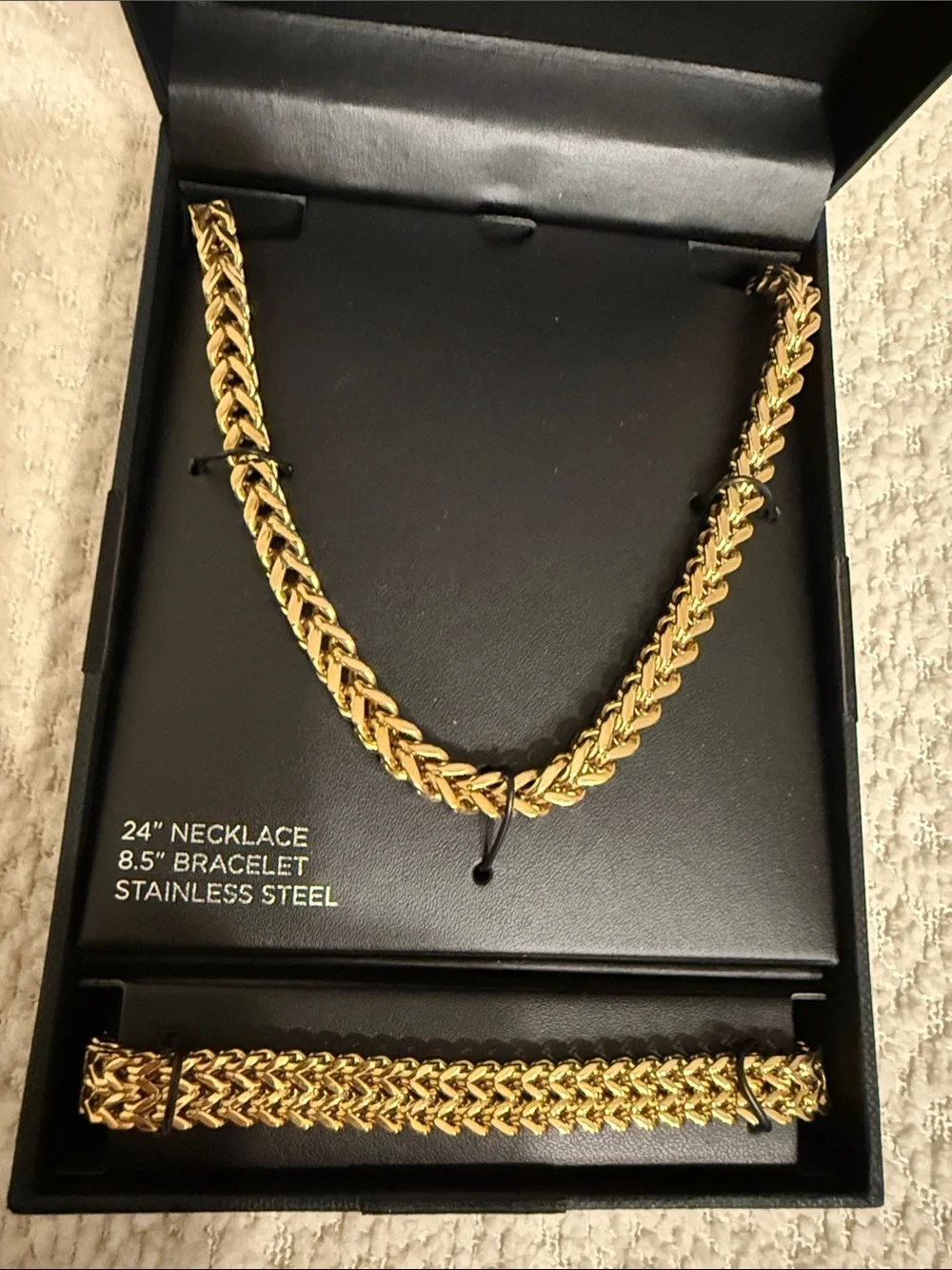 Men’s Stainless Steel Gold Tone Cuban link Chain Necklace 24” & 8.5” Bracelet